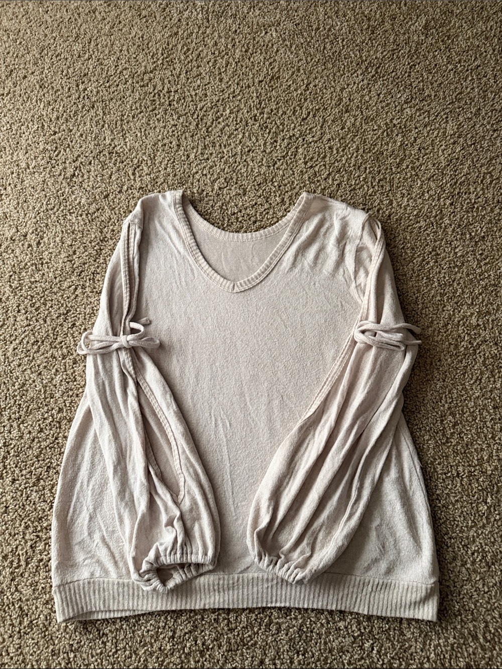 Maurices Light Cream V-Neck Tie-Sleeve Sweater